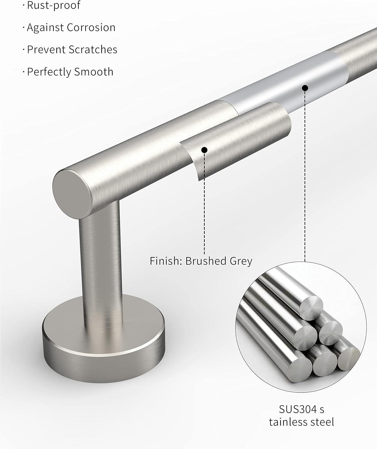 18 Inches Brushed Grey Towel Bar for Bathroom Kitchen Hand Towel Holder Dish Cloths Hanger SUS304 Stainless Steel RUSTPROOF Wall Mount (Brushed Grey 18-inch)