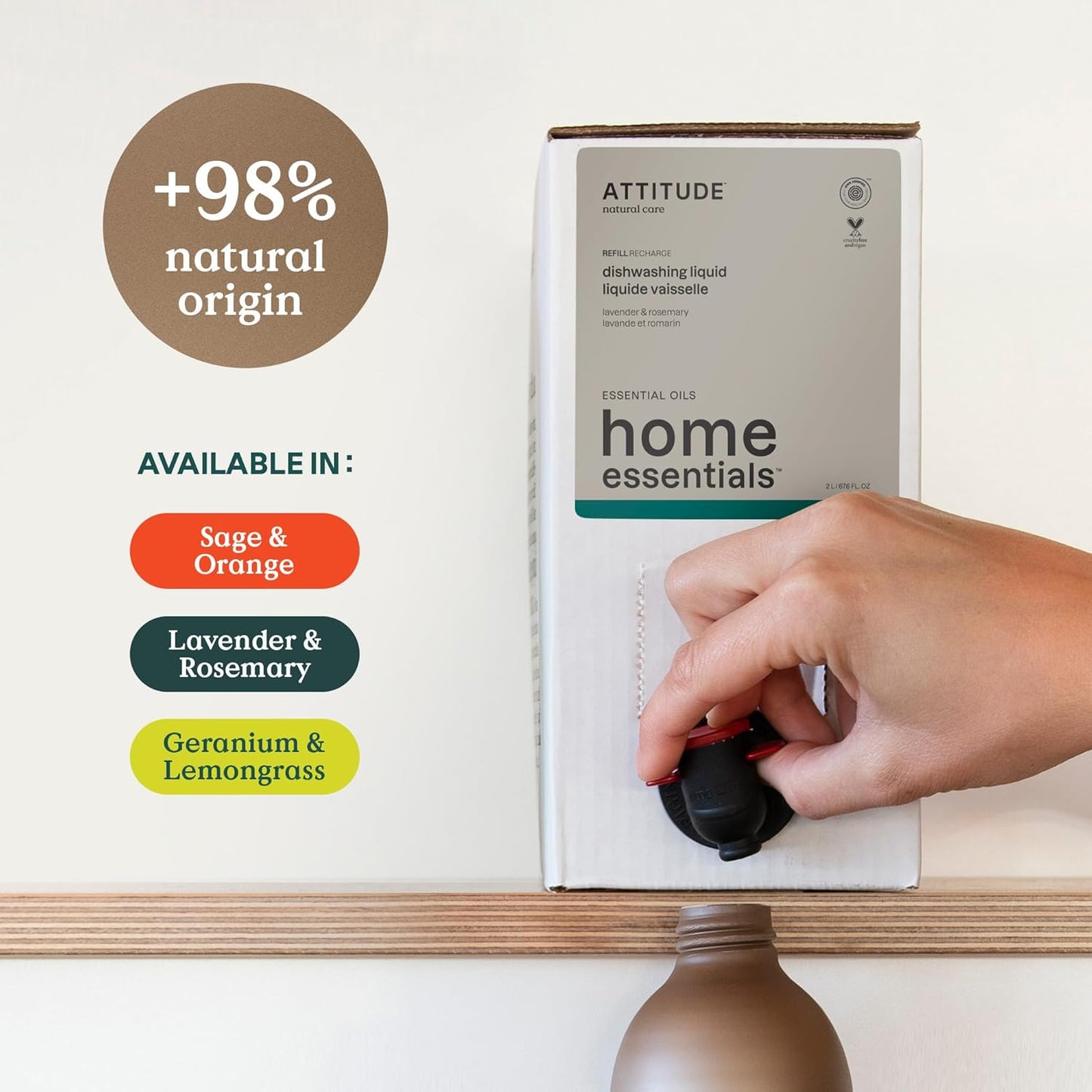 ATTITUDE Dish Soap, EWG Verified, Plant and Mineral-Based Ingredients, Vegan and Cruelty-free Household Products, Orange and Sage, 67.6 Fl Oz