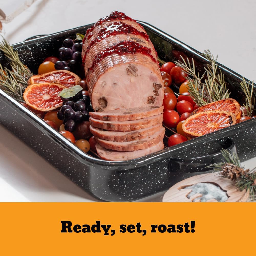 Granite Ware Open Roasting Pan with Flat Rack (Speckled Black) - Accommodates up to 25 lb poultry or roast.