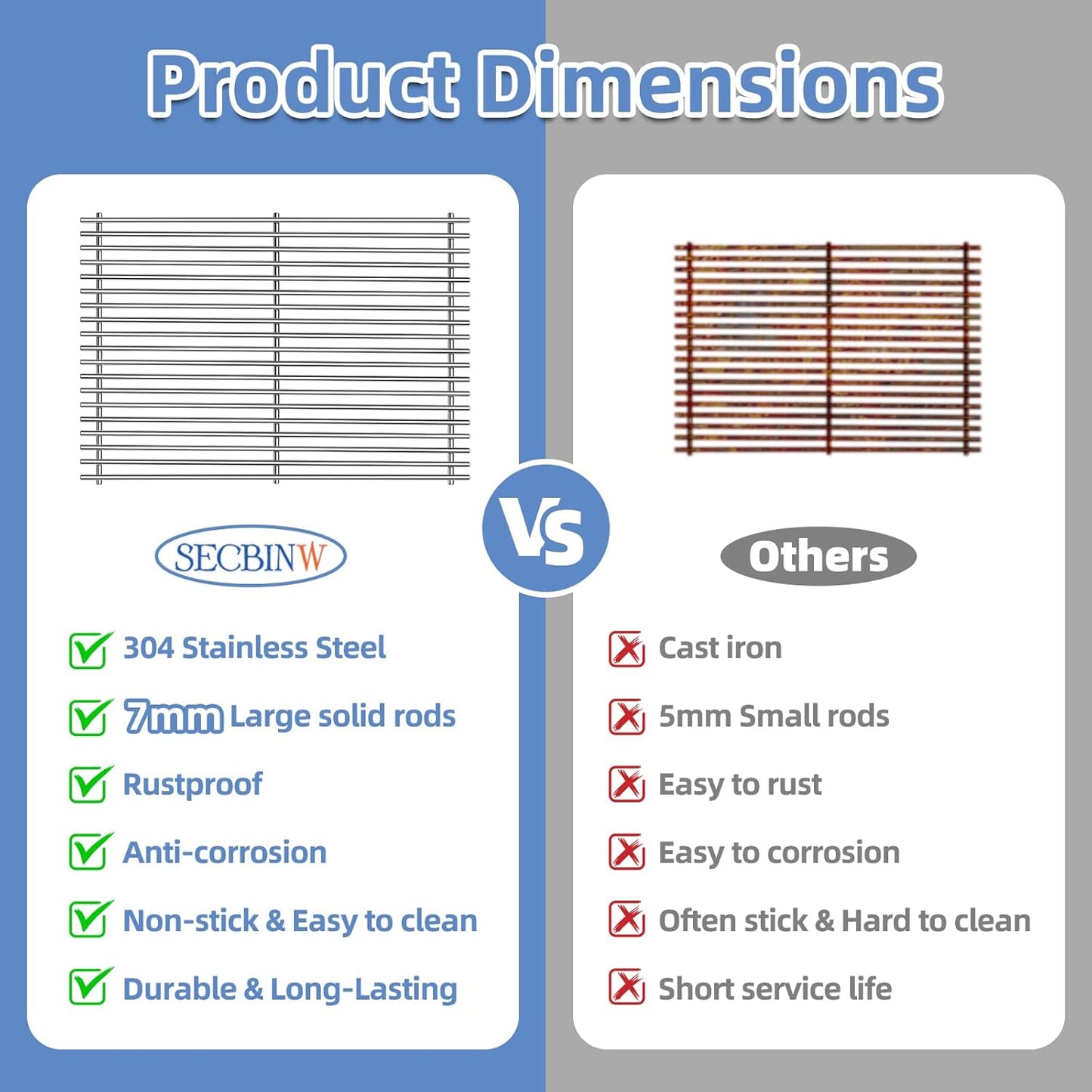 Stainless Steel Grill Grates for Weber Genesis ii Grill Parts 66032 Porcelain Enameled Flavorizer Bars Heat Deflector for Weber Genesis ii E-310 E-315 E-335 S-335 300 Series GS4 Grill Parts