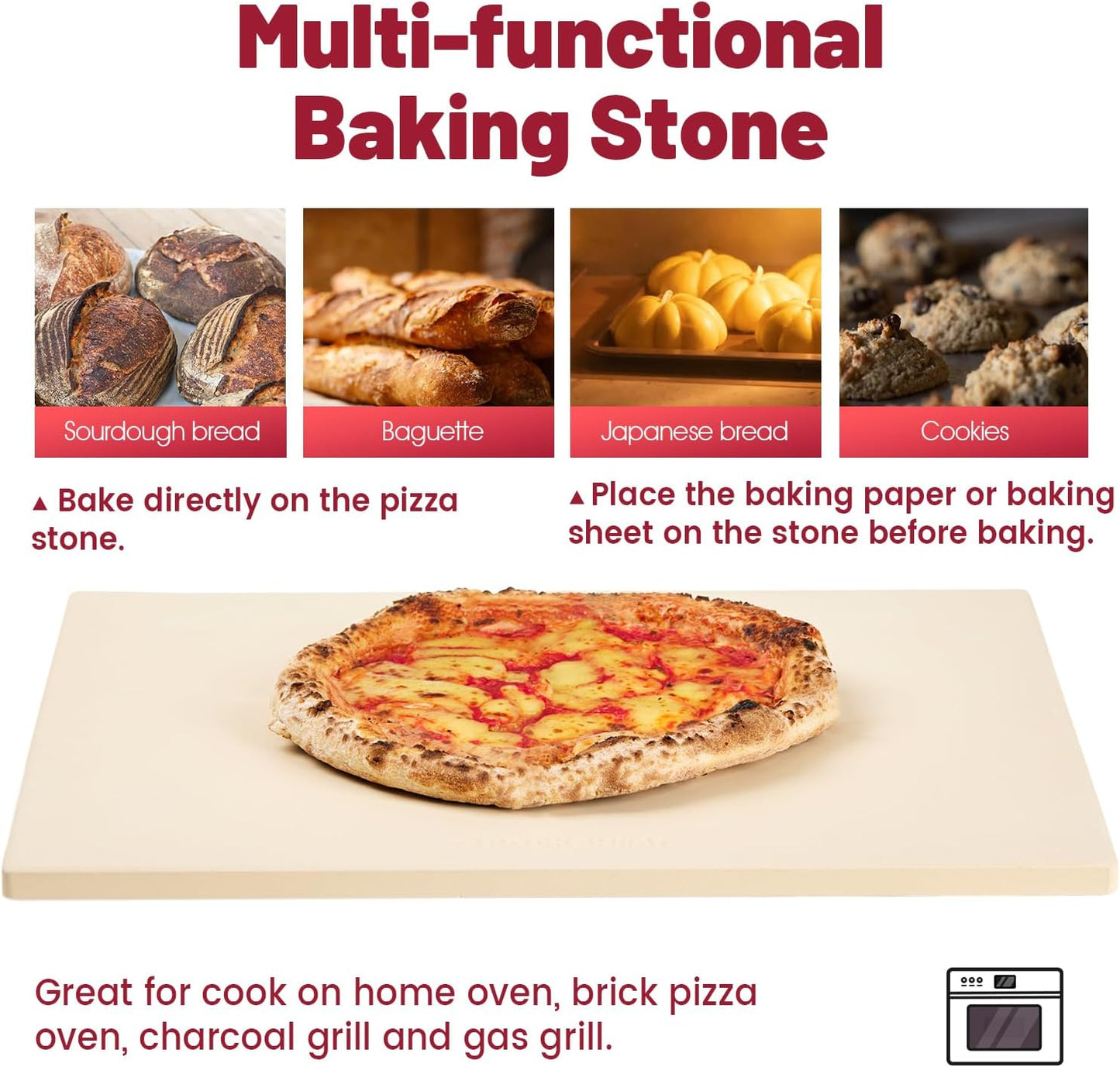 Professional Pizza Stone for Oven – 13.8x17.7 Inch Cordierite Baking Stone Board, Grill & BBQ Safe, Heavy Duty for Perfect Crust (35x45cm)