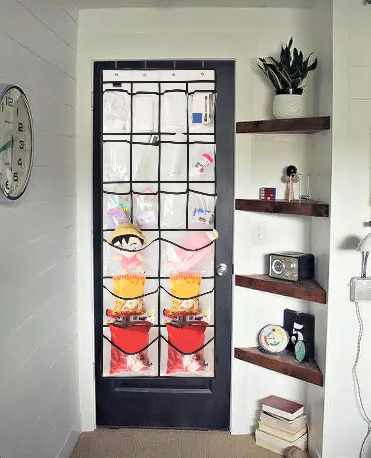 2 Pack Extra Large Hanging Crystal Clear Over Door Shoe Organizers, Closet Shoe Rack Organizer, 12+6 Pockets, 8 Hooks, White (59" x 21.6")