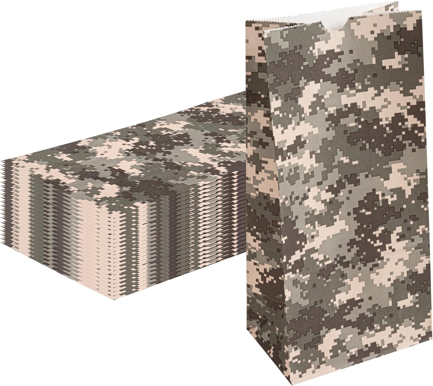 Restaurantware Bag Tek 8 LB Disposable Lunch Bags 100 Sturdy Take Out Bags - Flat Bottom Great For Restaurants Cafes And Bakeries Camouflage Paper Popcorn Bags Versatile For Grocery And More