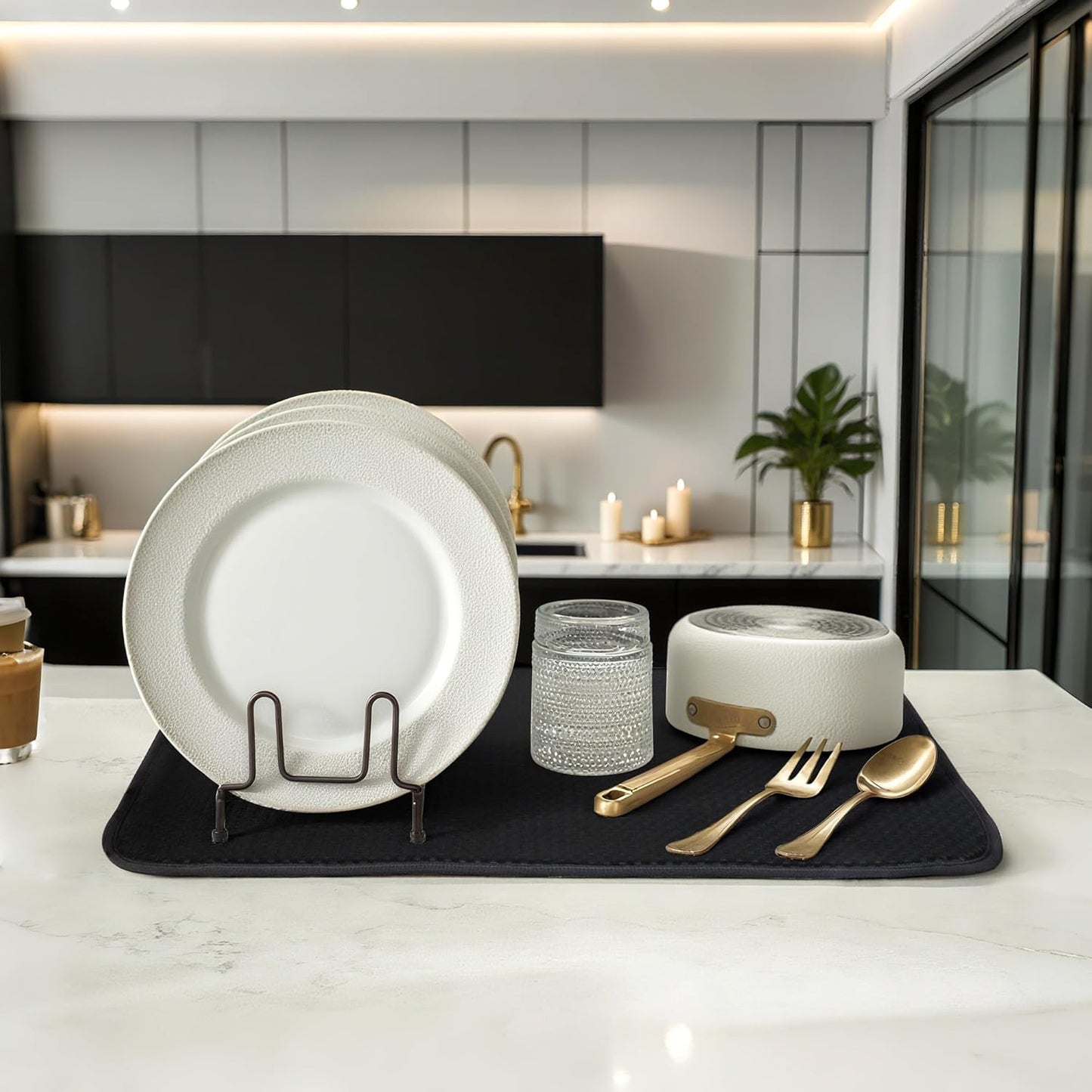 2-Pack Black Dish Drying Mat XL 17”x24”, Kitchen Drying Mat, Drying Matt Kitchen Counter, Dish Dryer Mat, Utensils, Pots & Pans – Dish Drying Pad, Dish Mats for Drying Dishes