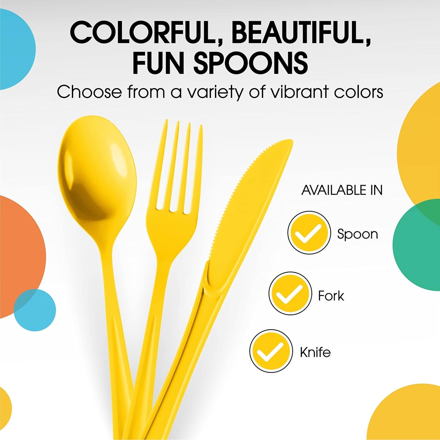 Heavy Duty Plastic Cutlery - 200 Pcs, Disposable Yellow Plastic Spoons - Flatware, Silverware