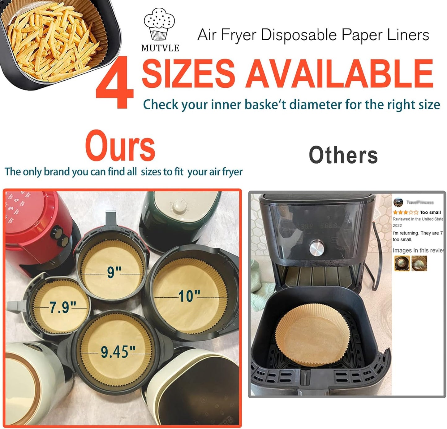 10 Inch Air Fryer Disposable Paper Liner Round, [ XXL Size] 100Pcs Parchment Paper Liners for 7QT Air Fryer, Non-stick, Food Grade Baking