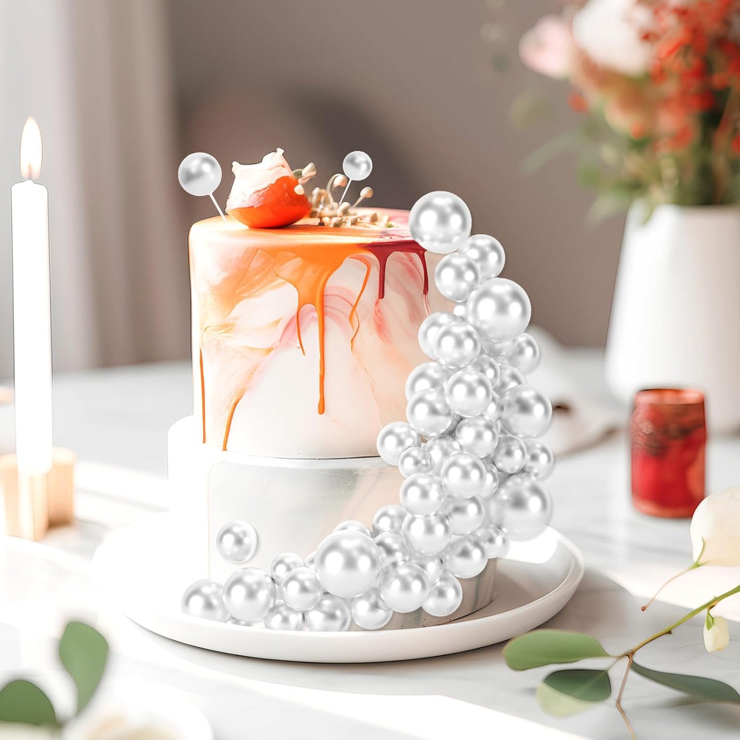 48 Pcs Silver Balls Cake Topper Decorations Balloon Cupcake Toppers Foam Cake Topper Balls Cake Balls Decorations for Birthday Party Wedding Anniversary Cake Decorating