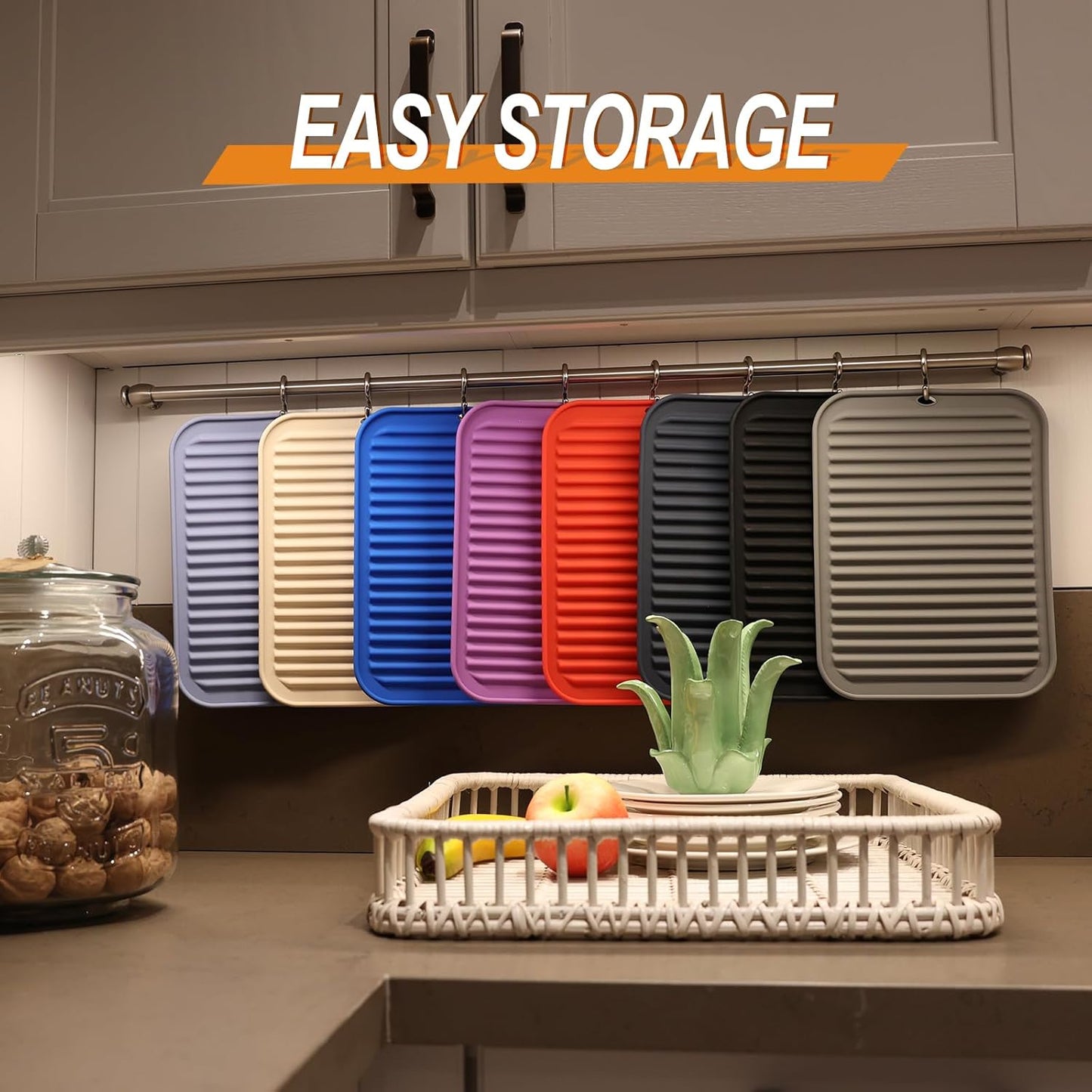 Joyhalo 4 Pack Silicone Trivets for Hot Pots and Pans,480℉ Heat Resistant Trivets for Hot Dishes,Hot Pads for Countertop,Kitchen Potholders,True Blue