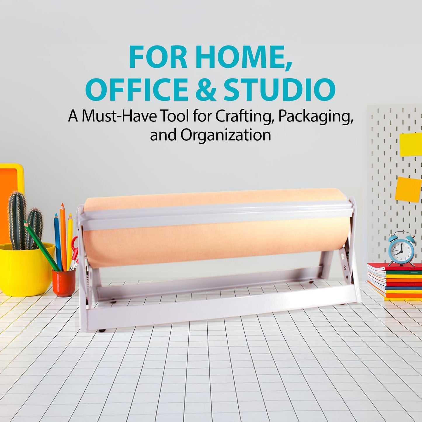 18" Wide Roll Paper Dispenser with Cutter for Desktop – Roll Dispenser with Serrated Cutter – Fits Craft, Freezer, Wrapping, Butcher Paper Roll or Cling Film – Heavy-Duty, Grey