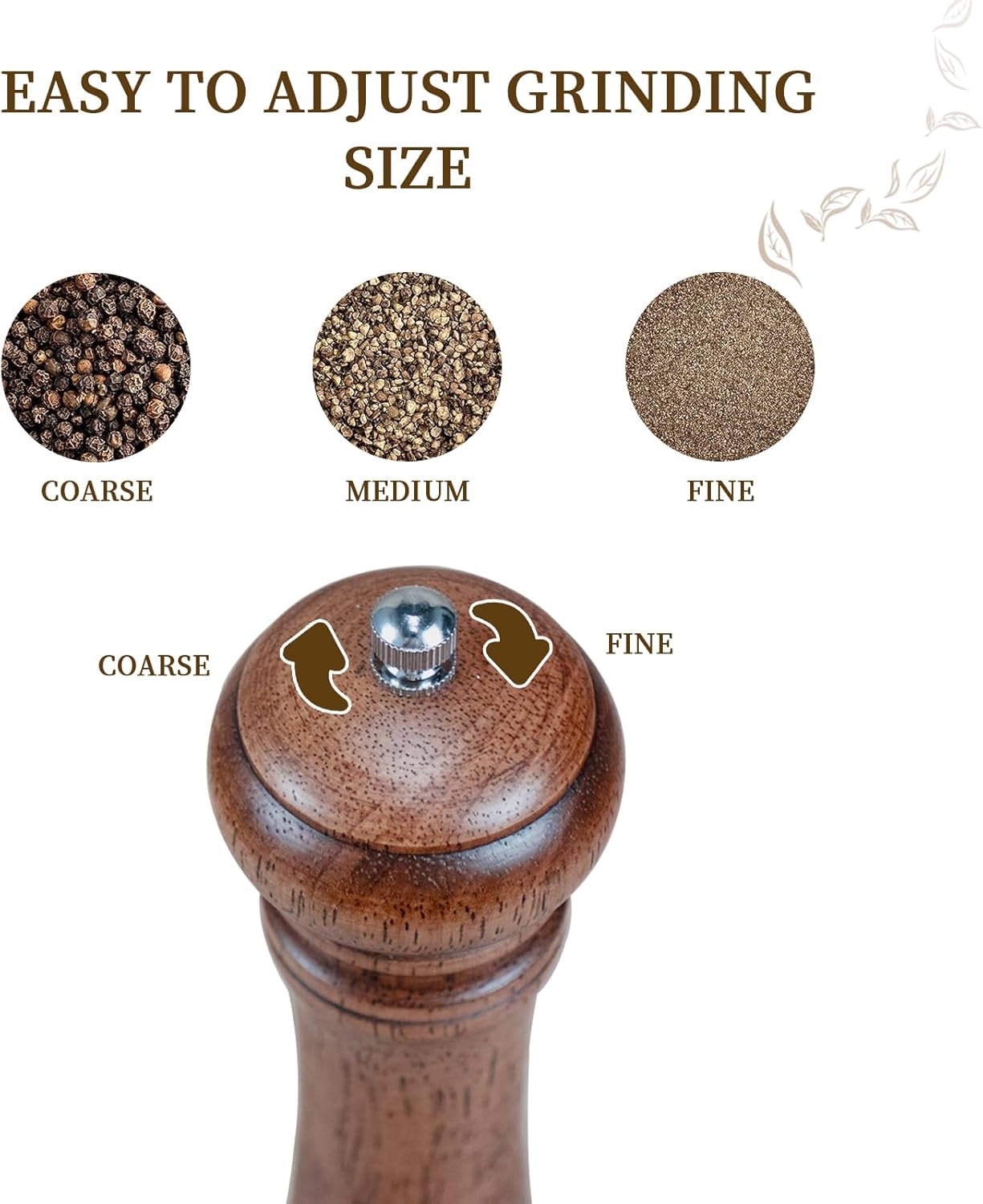 1 Pack - 10 Inch tall Wooden Pepper Mill or Salt Mill Elegant Pepper Grinder Wood with a Adjustable Ceramic Rotor and Easily Refillable - Oak Wood Salt Grinder for Your Kitchen