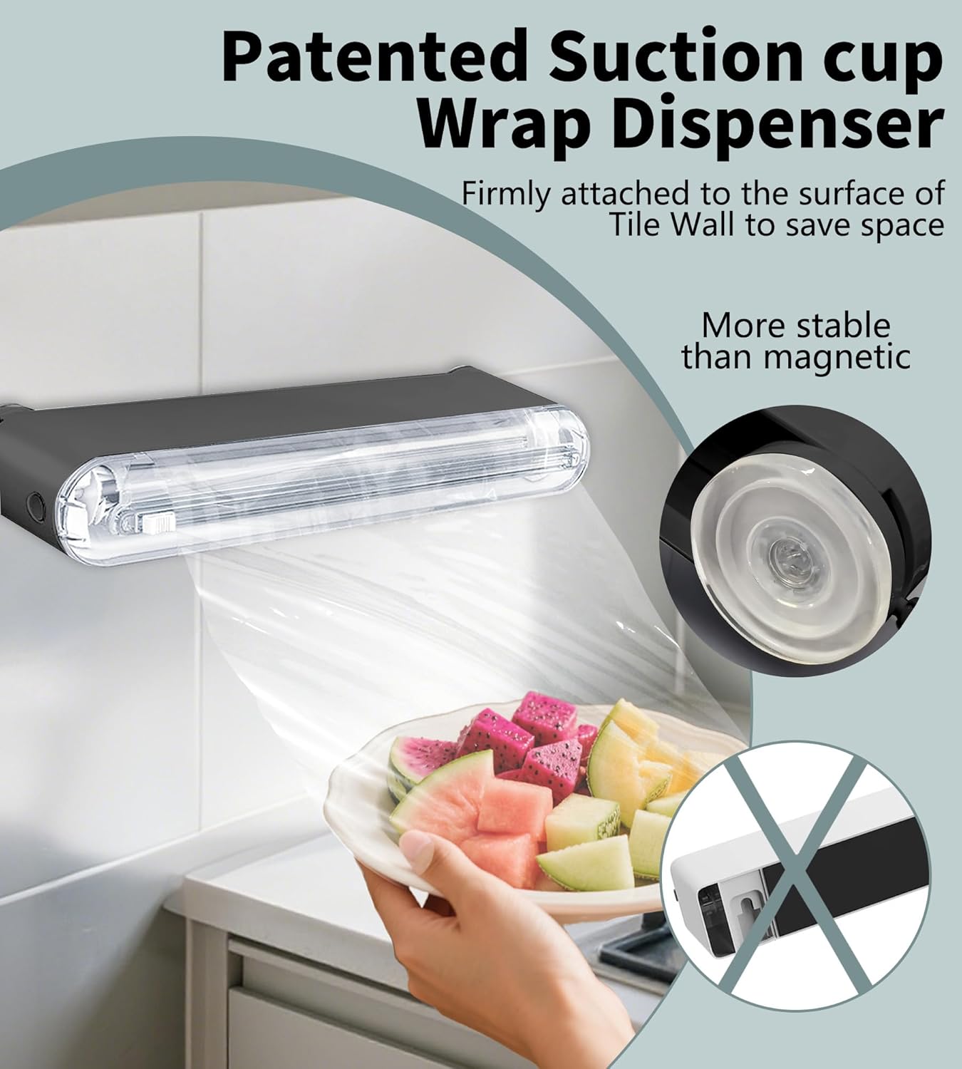 Plastic Wrap Dispenser With Cutter, Reusable Cling Film Dispenser, Cling Wrap Dispenser With Slide Cutter, Also For Aluminum Foil, Tin Foil, Baking Paper (grey)