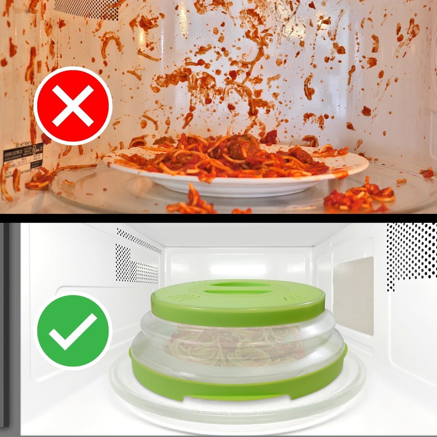 2.0 Magnetic Microwave Splatter Cover, Collapsible 12-Inch BPA-Free Food Lid with Upgraded Magnets, Vented Plate Guard, Dishwasher Safe, Space-Saving Magnetic Storage - Green