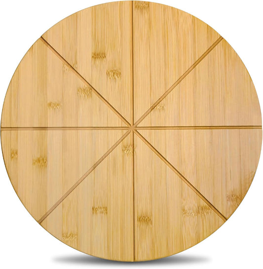 16"Double Sided Round Cutting Boards Large Pizza Cutting Board Pizza Server Bamboo Wooden 16inch Pizza Tray Cheese Platter Pizza Oven Accessories Kitchen Gifts Pizza Prep Board with Cutting Grooves