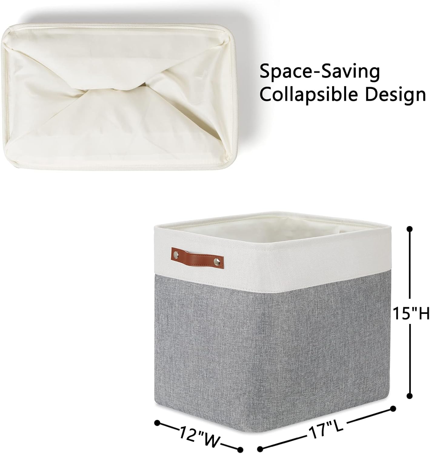 DULLEMELO Extra Large Storage Baskets, Fabric Storage Bins for Organizing Shelves Nursery Toys Books, Closet Baskets and Bins with Handles, White&Grey, 2-Pack