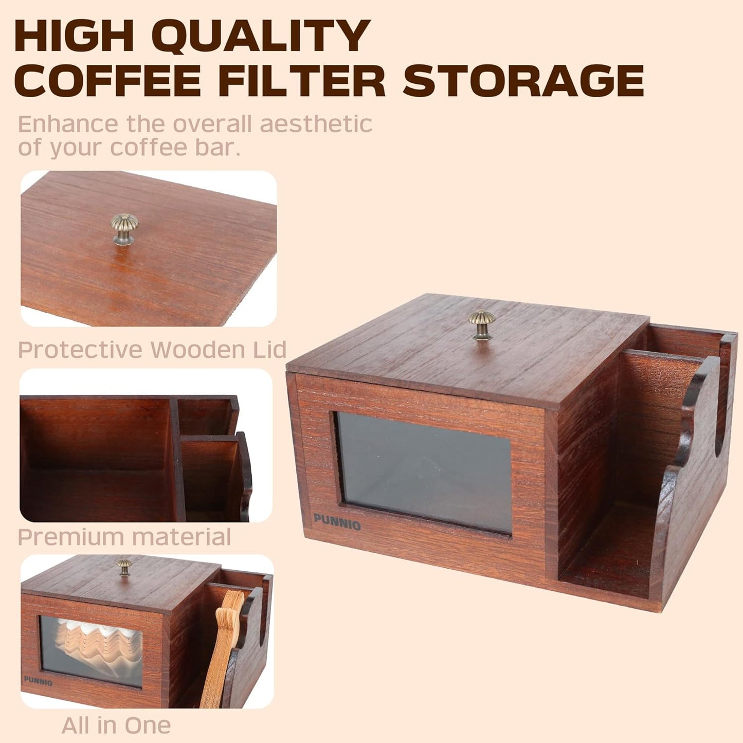 3 in 1 Coffee Filter Holder, Coffee Filters Storge Organizer with Lid for Home Kitchen Barista