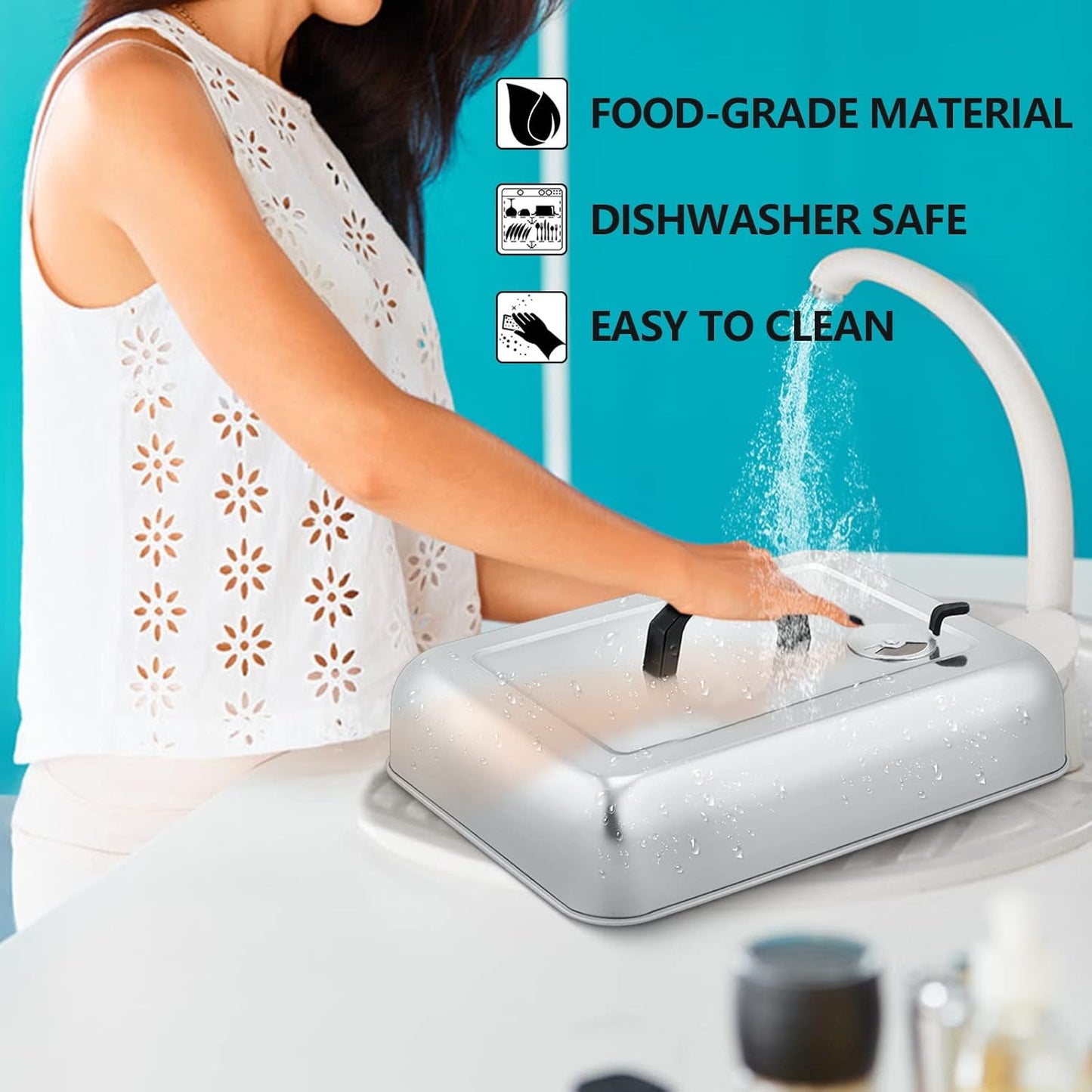 13x 9.75Inch Cheese Melting Domes, HaSteeL Rectangular Basting Steam Cover for Flat Top Griddle Cooking Outdoor & Indoor, Heavy Duty Stainless Steel Grill Lid with Adjustable Vent, Easy to Clean