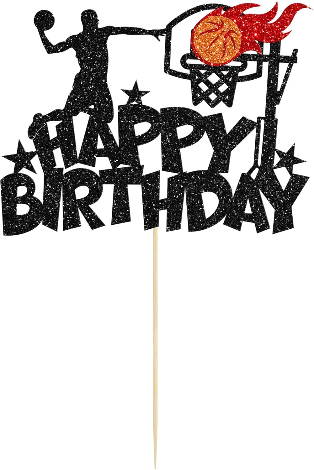 1Pc Basketball Happy Birthday Cake Topper Glitter Basketball Sports Theme Birthday Cake Pick for Theme Baby Shower Birthday Party Cake Decorations Supplies