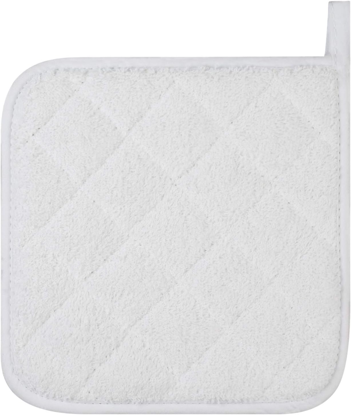 100% Cotton Kitchen Everyday Basic Terry Pot Holder Heat Resistant Coaster Potholder for Cooking and Baking Set of 5 White