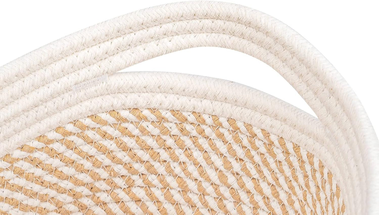 CubesLand Small Storage Baskets for Shelves, Closet Organization Bins Empty Gift Basket 2 Packs Baby Nursery Woven Organizing, Rectangular Clothes Shelves Off White/Mixed Camel