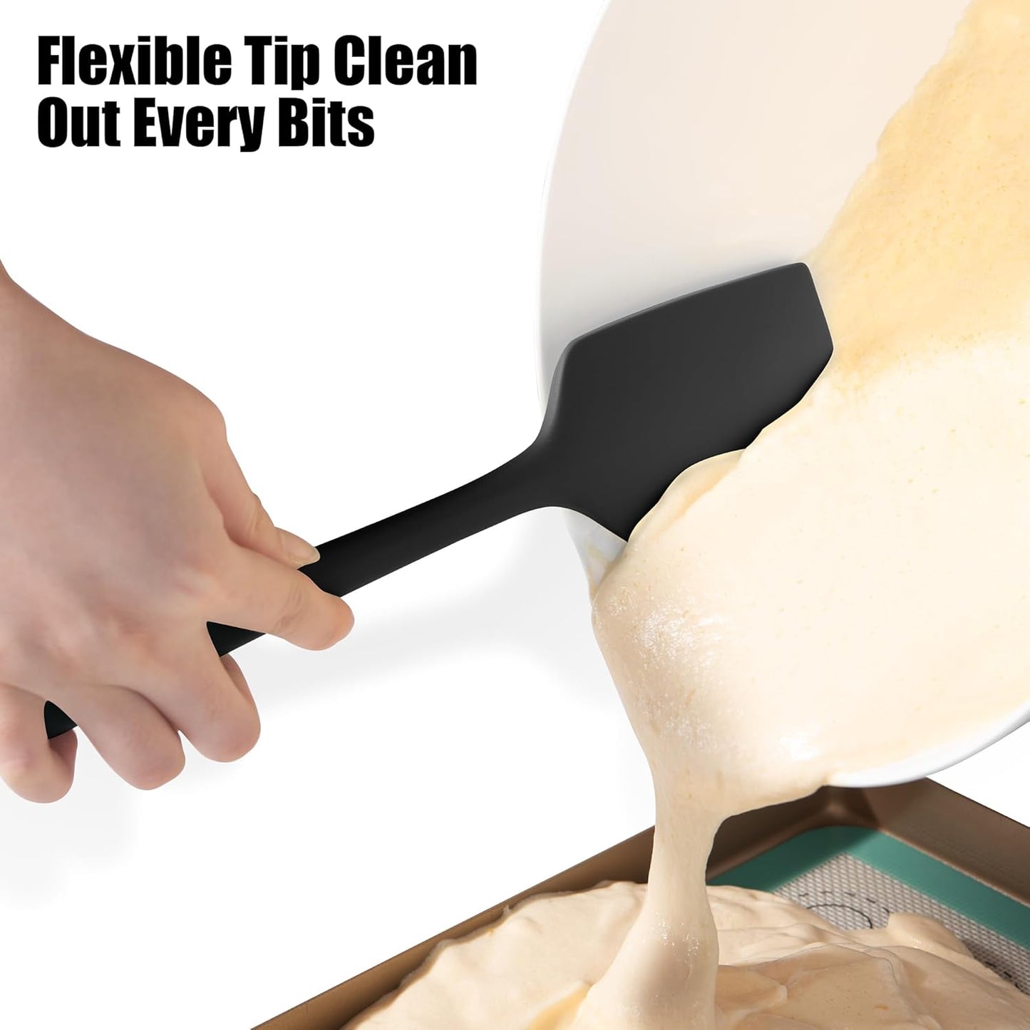 4-Piece Silicone Spatula Scrapers: Doosu 600°F Heat Resistant Food Grade Kitchen BPA Free Rubber Baking Cooking Tool Nonstick Utensil Set for Mixing, Scraping, Folding, Stirring, Serving (Black)