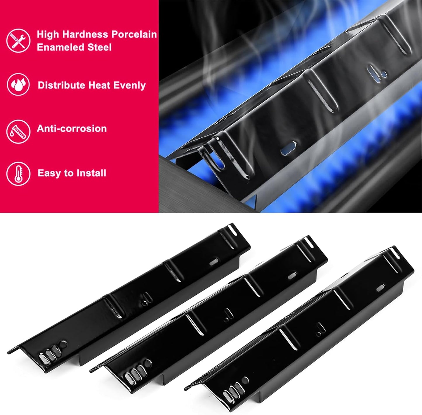 Uniflasy Grill Grates Heat Plates for Dyna-Glo 4 Burner DGH450CRP DGH451CRP Grill Parts for Dyna Glo 70-01-911 70-02-411 70-02-412 Porcelain Steel Heat Plates Replacement Part for Dyna-Glo