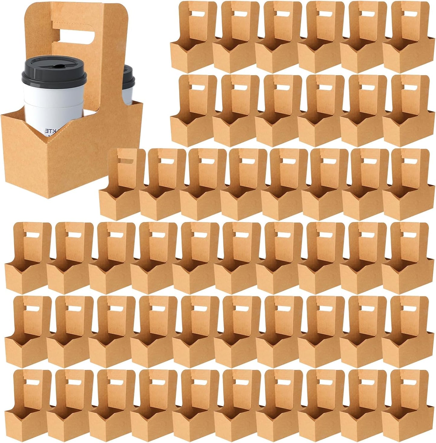 2 Cup Drink Carrier with Handle | Kraft Paperboard Cup Holder | Disposable Cup Holder for Hot or Cold Drinks | Cup Carrier for Food Delivery Services(50 Pack)