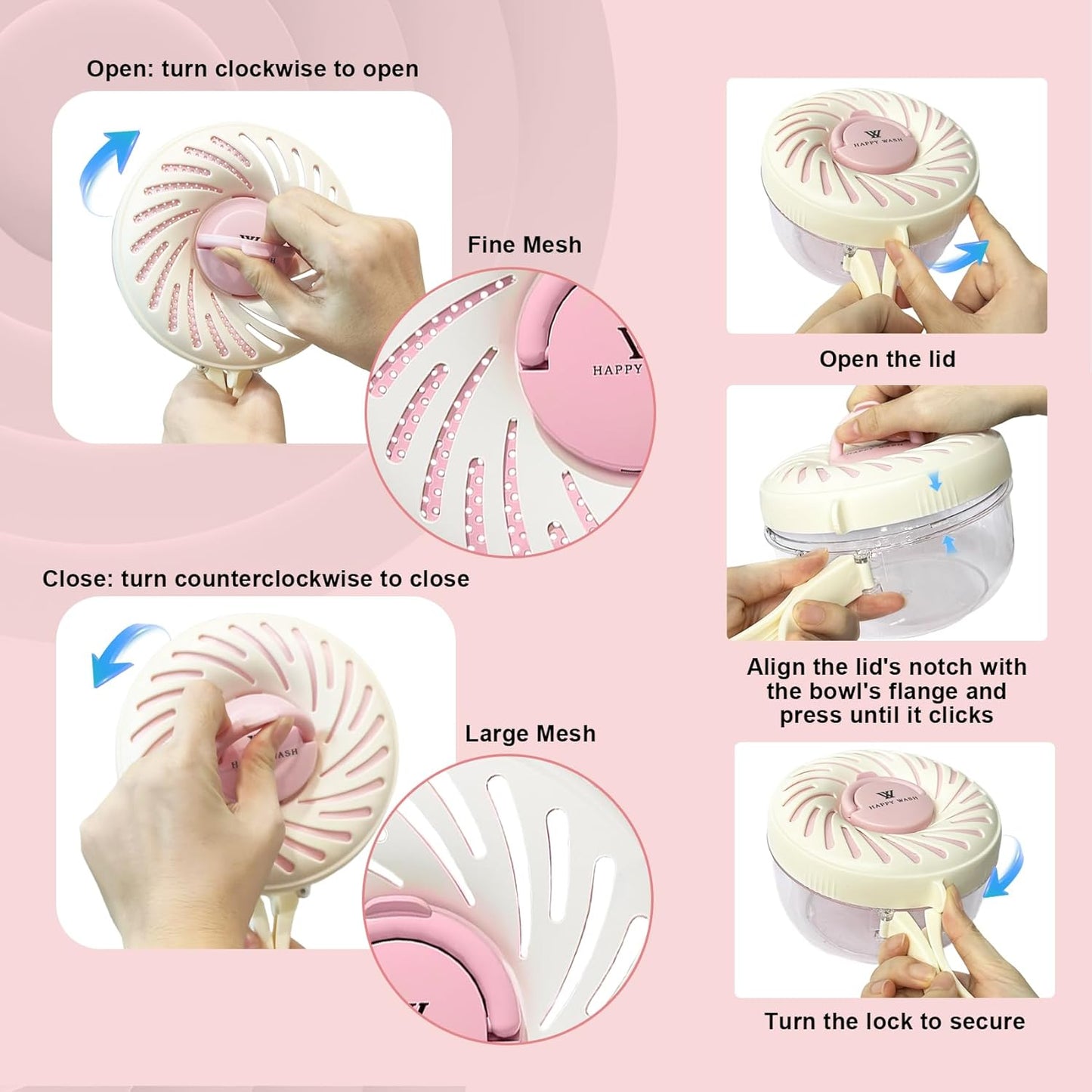 2 Pcs, Fruit Washing Bowl with Strainer, fruit strainer container with lid, Portable Fruit Colander with Collapsible Handle, Strawberries Container Salad Stir for Kitchen Picnic, Large & Small