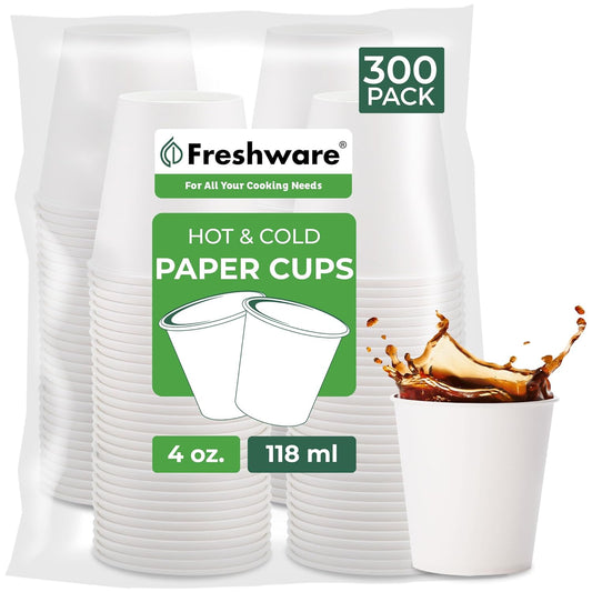 Freshware Coffee Cups 4 oz [300 Pack] Disposable Paper Cups for Mouthwash Cups, Hot Paper Coffee Cup, Ideal for Bathroom Cup