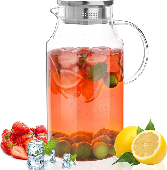 128oz Glass Pitcher with Lid,1 Gallon Glass Water Pitcher Hot/Cold Water Jug, 3.7LJuice and Iced Tea Beverage Carafe with Lid