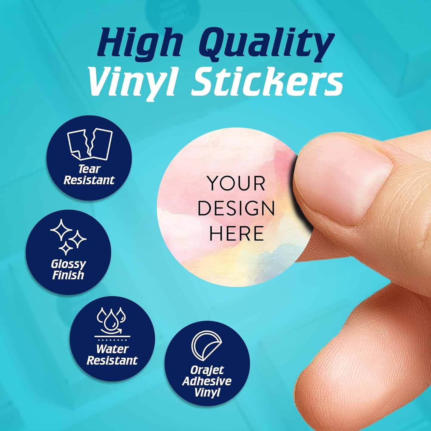 100 Custom Vinyl Stickers - Upload Your own Image, Text, Design, Logo - Personalized Logo Labels for Handmade, Packaging, Bottle, Jars, Candle, Brand Stickers (Watercolor, 1x1)