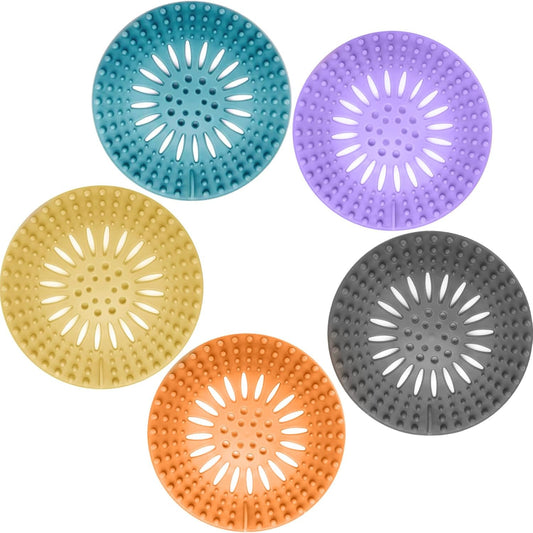 Gotega Bathroom Sink Drain Strainers, Hair Catcher Shower Drain Covers Protector, Flexible TPR Material, Multiple Colors for Bathroom Tub Shower and Sink Garbage Disposal Parts, Bright-Colored, 5 Pack