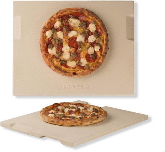 Pizza Stone, 15"x12" Rectangular Pizza Stone for Oven Grill BBQ, Cordierite Baking Stone for Bread, Unique Built-in 4 Handles Cooking Stone