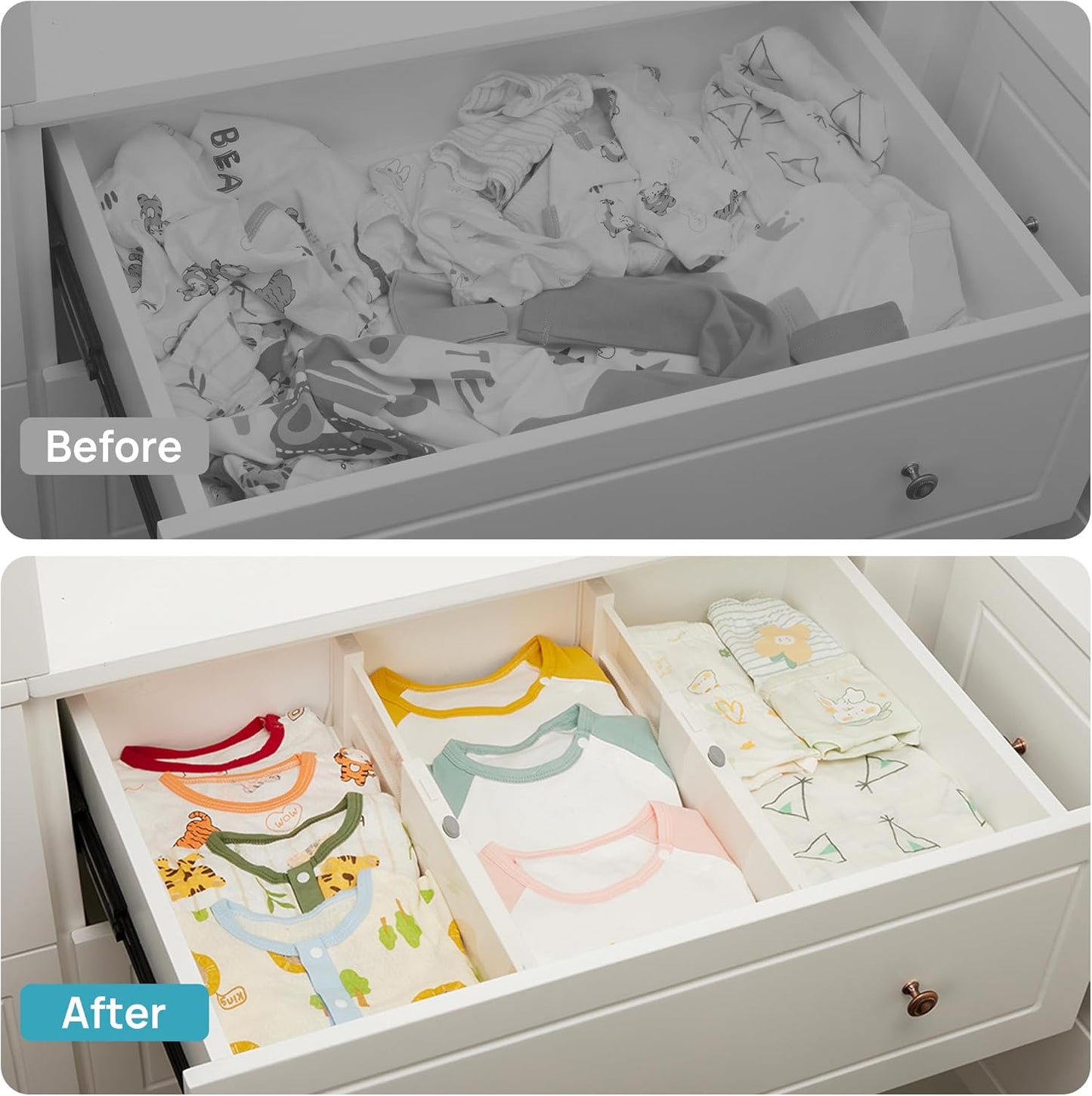 Vtopmart 4 Pack Drawer Dividers for Clothes, 4" High 11.6"-17" Adjustable Expandable Dresser Drawer Organizer, Plastic Drawers Separators for Dresser, Baby Clothes, Underwear, Kitchen & Office Storage