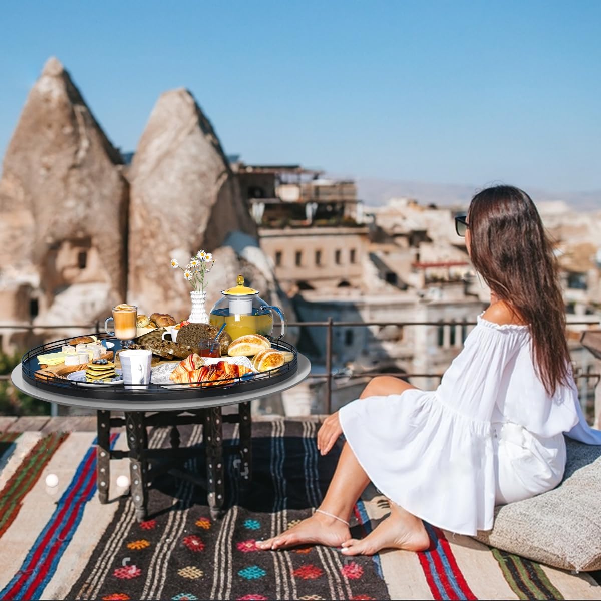 21" Oak Wooden Lazy Susan Turntable for Dining Table, Extra Large Round Lazy Susans Organizer for Kitchen Countertop Charcuterie Boards Cheese Board Organization and Storage Black Home Decor