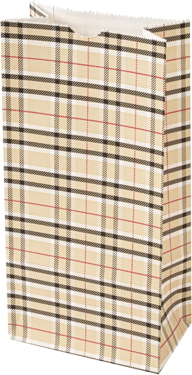 Restaurantware Bag Tek 2 LB Disposable Lunch Bags 100 Sturdy Take Out Bags - Flat Bottom Great For Restaurants Cafes And Bakeries Plaid Paper Popcorn Bags Versatile For Grocery And More