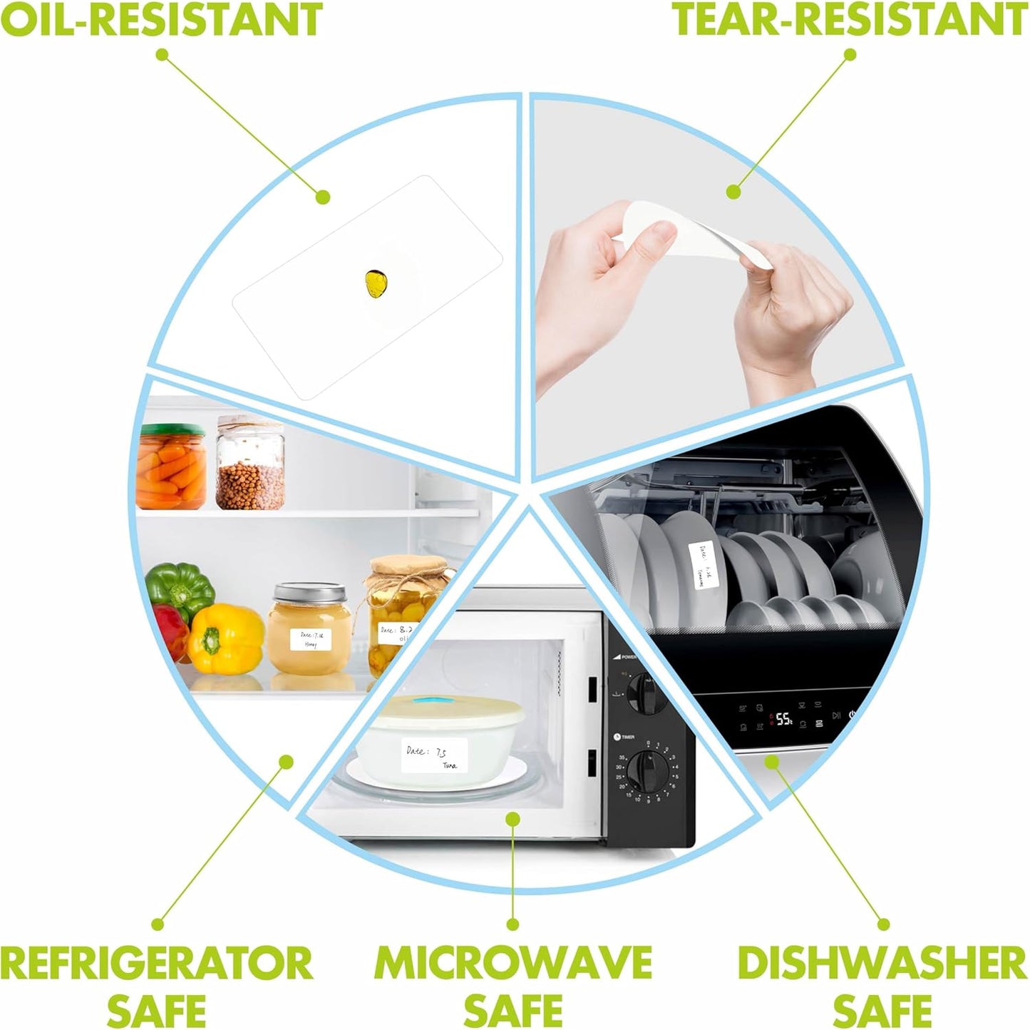 300 Removable Blank Food Labels, Water/Oil/Tear Resistant with Perforation Line for Freezer Food Containers Jars Pantry Organization (Each Measures 1” x 2”)