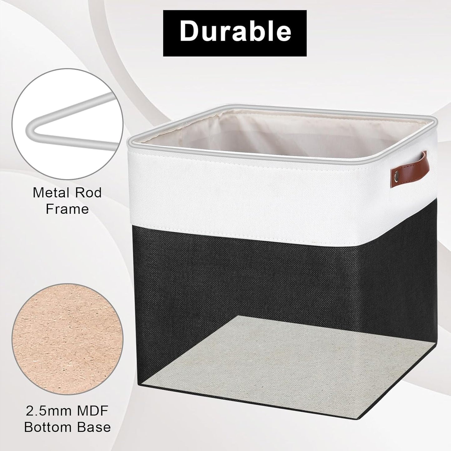 13x13 Cube Storage Bins, Collapsible Fabric Storage Box, 4 Pack Closet Baskets with Handles for Organizing, Shelf, Toys, Clothes, Home, Office, Nursery (Black&White)