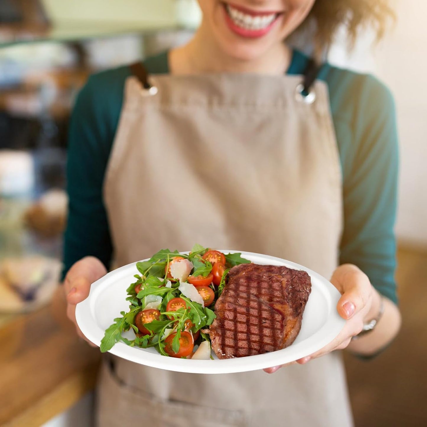 9 inch Paper Plates Bulk 500 Pack, 100% Compostable Plates Heavy Duty Sturdy, White Paper Plates Disposable Recycled Eco Friendly Biodegradable Sugarcane Plates