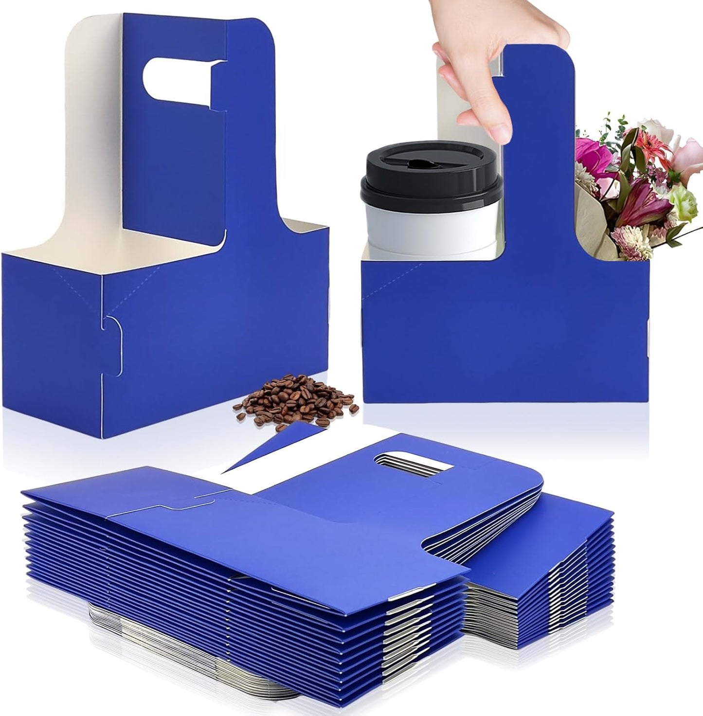 2 Cup Disposable Drink Carrier for Delivery with Handle,30 Count Blue Paperboard Cup Holder,Cup Carriers for Hot or Cold Drinks,Coffee Carrier, Food Delivery,Take Out Cup Carriers (Blue, 30 PCs)