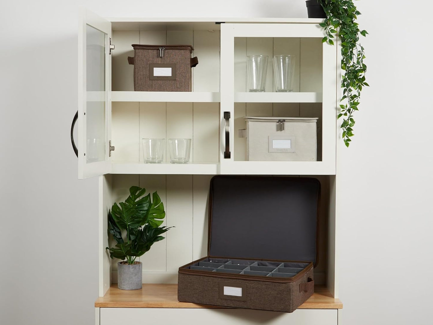 Covermates Keepsakes Dish Storage Box - Stackable, Reinforced Handles, China Storage, Brown Heather