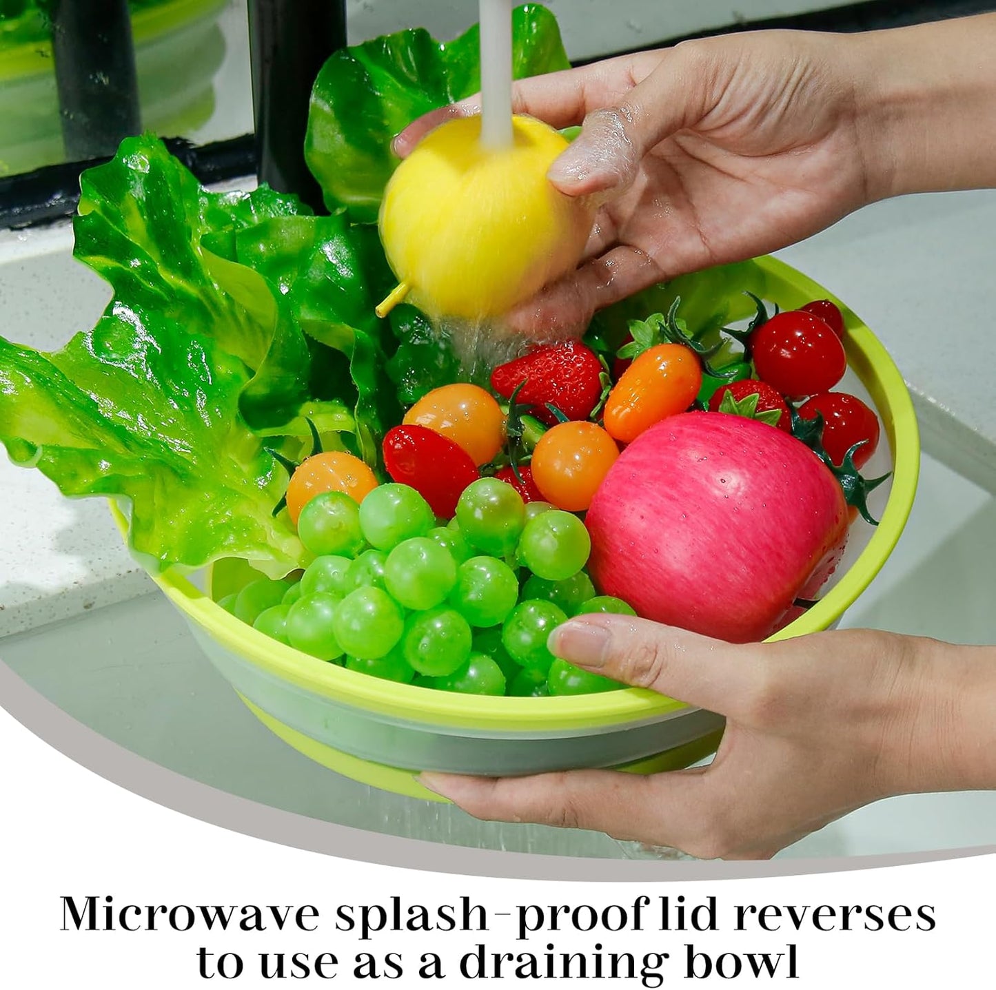 10.7 Inch Microwave Food Cover with Heat Insulation Mat, Anti-Scald Collapsible Microwave Splatter Cover, Multi-Functional as Colander & Fruit Plate, Dishwasher Safe, Ideal for Meal Prep (Green)