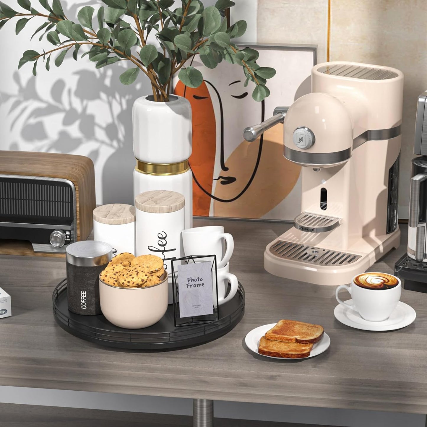 13" Oak Wood Lazy Susan Organizer, Lazy Susan for Cabinet Dining Table Pantry Wood Turntable Organizer Tray for Coffee Table Kitchen Countertop Salt Pepper Spice Organization and Storage Round Black