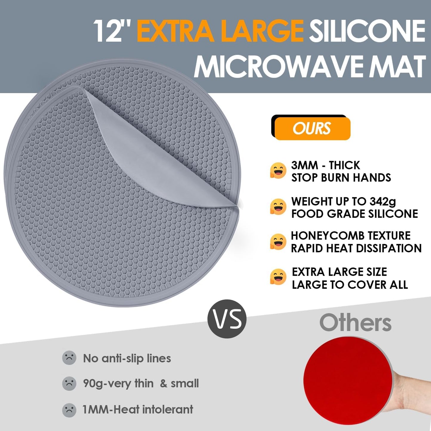 12 Inch Multi-Purpose Silicone Mat, As Drying Mat, Microwave Mat, Trivet, Pot Holder, Placemat, Utensils Rest, Pad for Hot Pans Plates Dishes Kitchen Countertop, Heat Resistant Mat, Light Gray 2 Pack