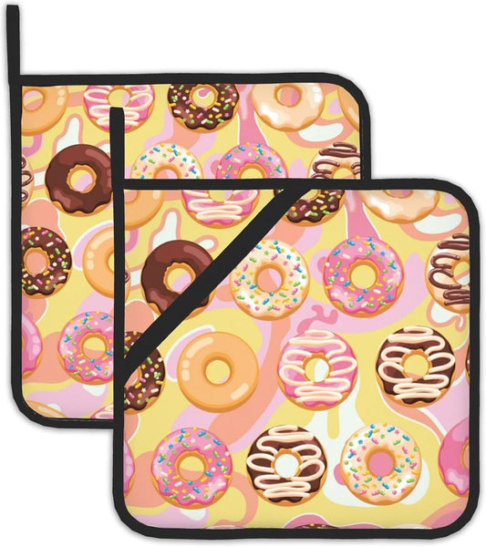 2 Pack Colorful Donuts Pot Holders for Kitchen Heat Resistant, Potholders for Kitchens Washable for Cooking & Baking & Microwave