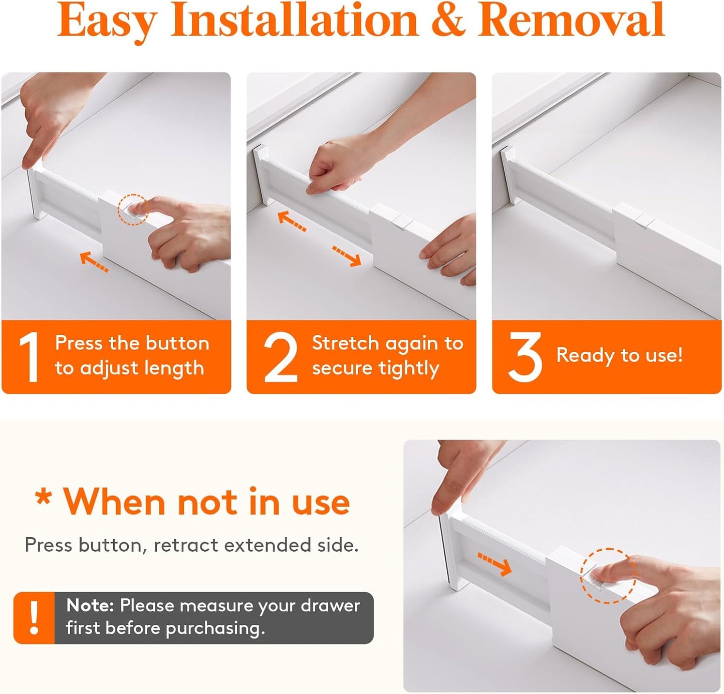 Lifewit 8 Pack Drawer Dividers 4" High,11-17" Adjustable Dresser Drawer Organizers for Clothes, Expandable Dresser Separators in Bedroom/Bathroom/Kitchen/Vanity/Office Organization and Storage, White