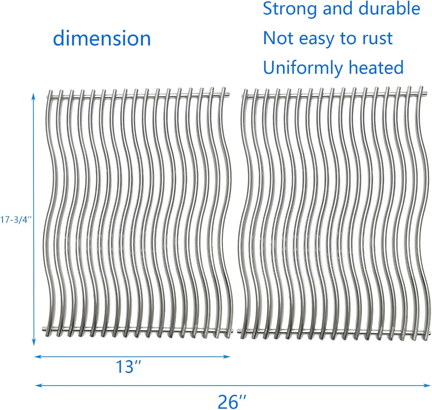 17-3/4" Stainless Steel 2 Waved Cooking Grids Grates Replacement Parts for Napoleon Prestige 500, Pro 500, LEX 485, Gas Grill S83011