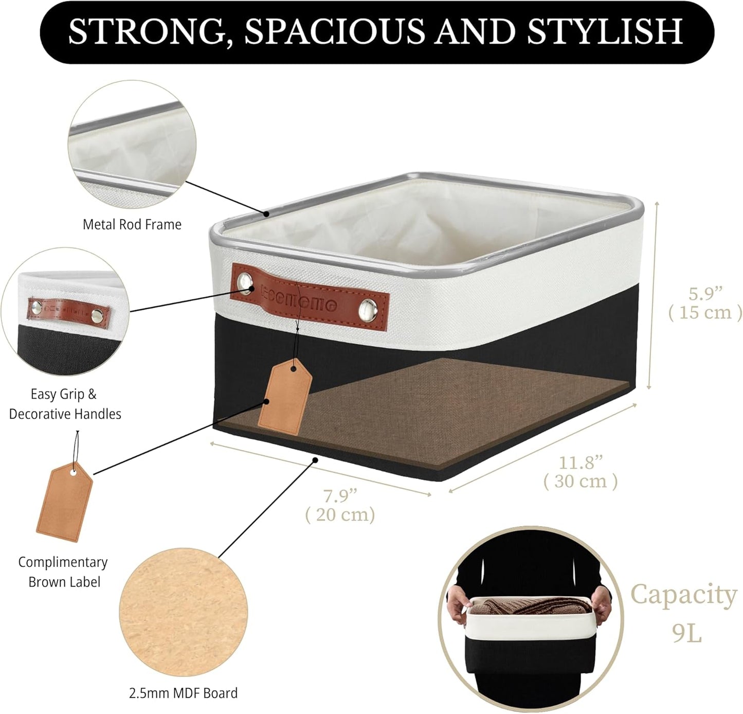 DECOMOMO Small Storage Basket, Closet Storage Bins, Baskets for Organizing Shelves (Black & White, Small - 6 Pack)