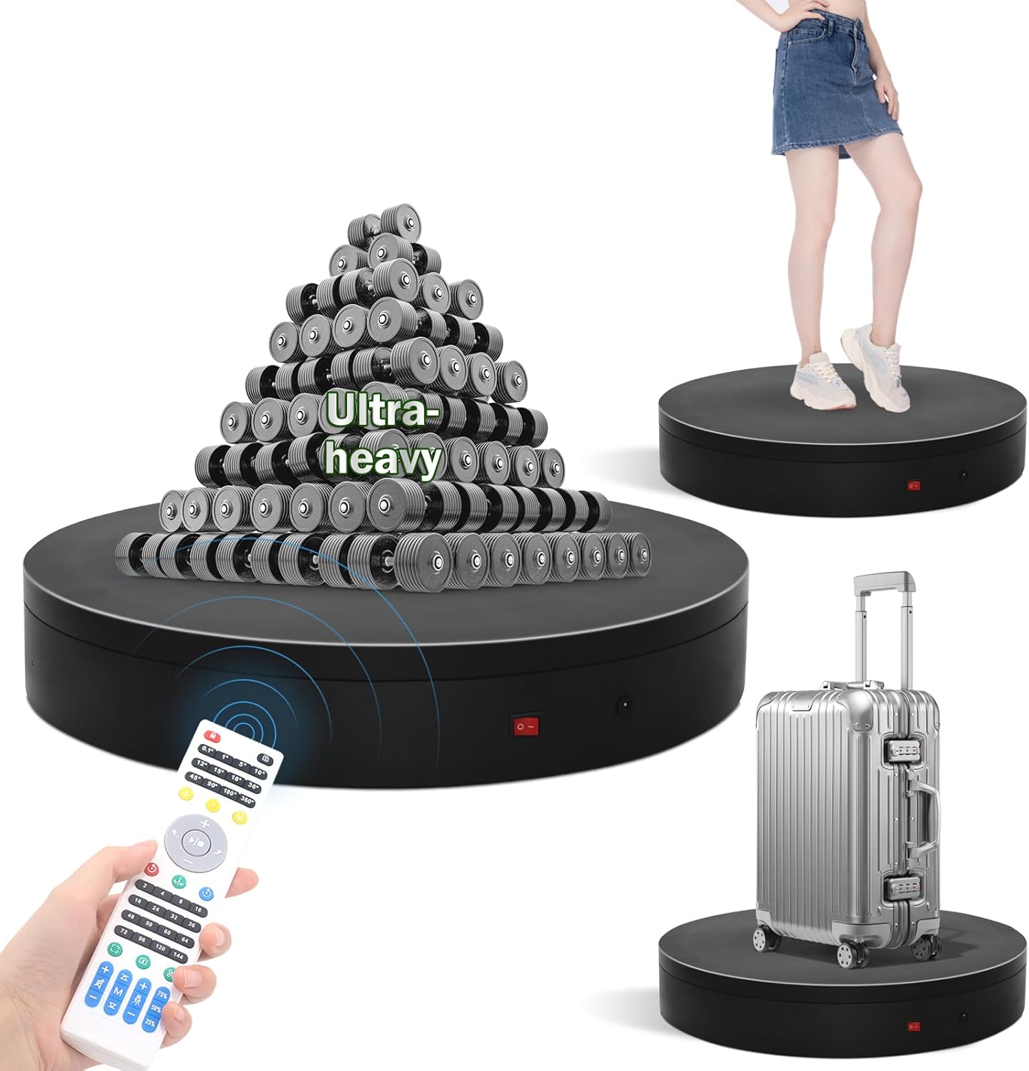 15.8In Remote Motorized electric turntable Rotating platform Photography Turntable Motorized lazy susan Base giratoria para for Photography,3D Scanner,Heavy duty display(Load Range:220~500lbs)