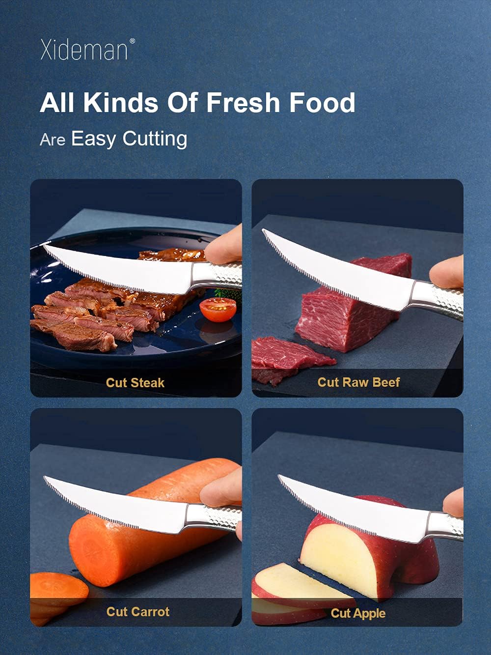 16-Piece Modern Hammered Cutlery Set with Ultra Sharp 2-in-1 Serrated Knife, 18/10 Stainless Steel Silverware Flatware Set Service for 4, Tableware Utensil, Forks Spoons Knives Set