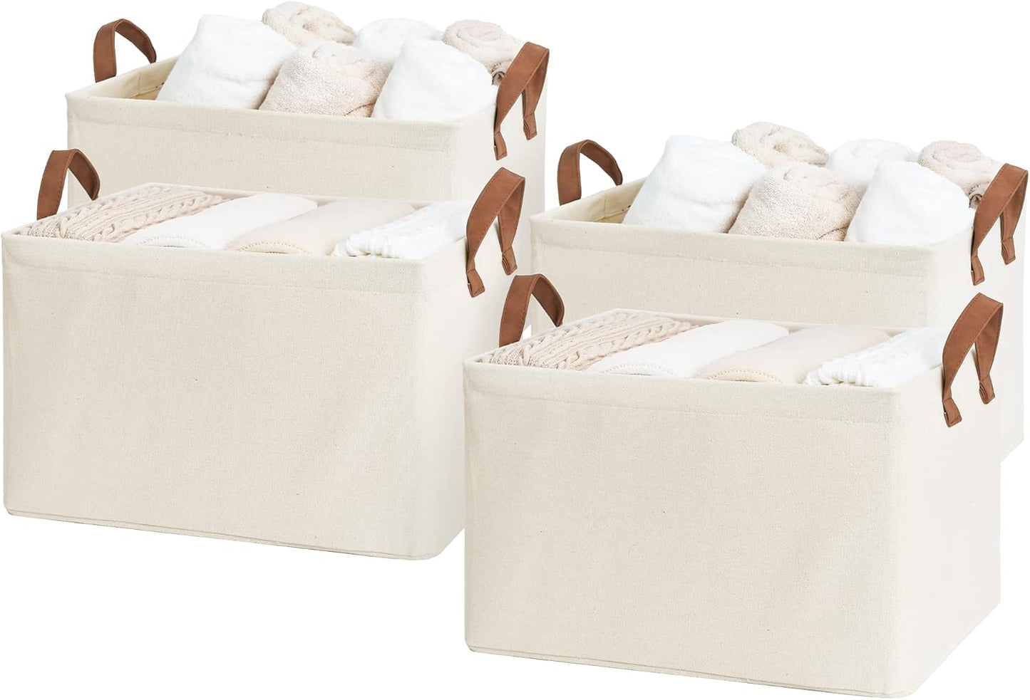 StorageWorks Storage Baskets for Shelves with Metal Frame, Organizing Bins, Fiber Shelf Baskets, Natural Color, 4-Pack